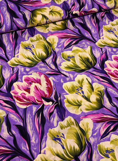 salmon-colored flower on purple background - Lenzing Ecovero viscose