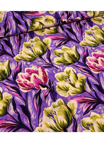 salmon-colored flower on purple background - Lenzing Ecovero viscose