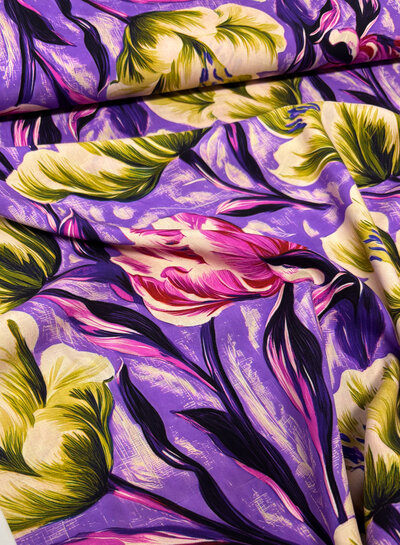 salmon-colored flower on purple background - Lenzing Ecovero viscose