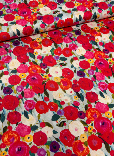 shiny colorful flowers - woven viscose