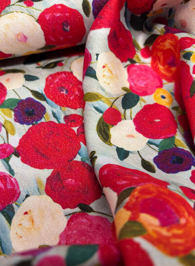 shiny colorful flowers - woven viscose