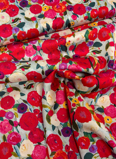 shiny colorful flowers - geweven viscose