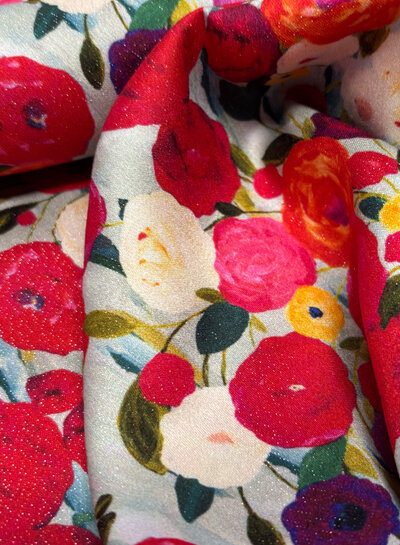 shiny colorful flowers - woven viscose