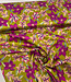 mosterdgeel en fuchsia bloemen - gesatineerde katoen