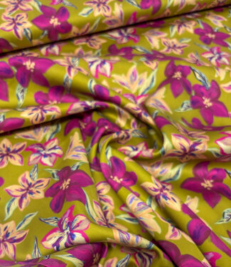 mustard yellow and fuchsia flowers - satin cotton