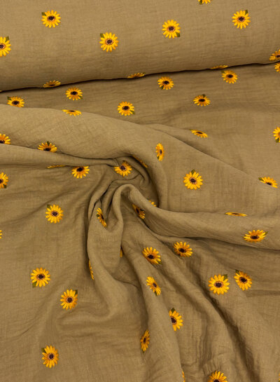 beige sunflower - tetra double gauze
