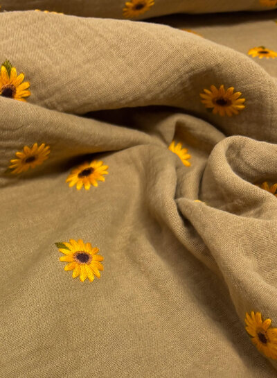 beige sunflower - tetra double gauze