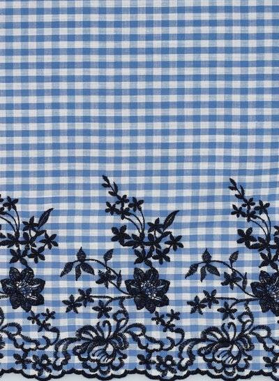 Vichy blue - embroidery border - katoen