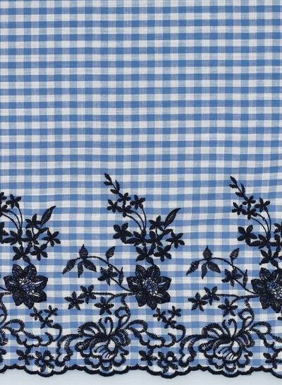 Vichy blue - embroidery border - katoen
