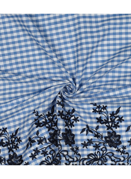 Vichy blue - embroidery border - katoen