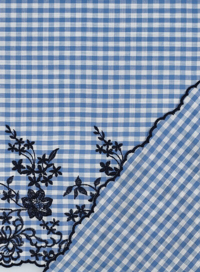 Vichy blue - embroidery border - katoen