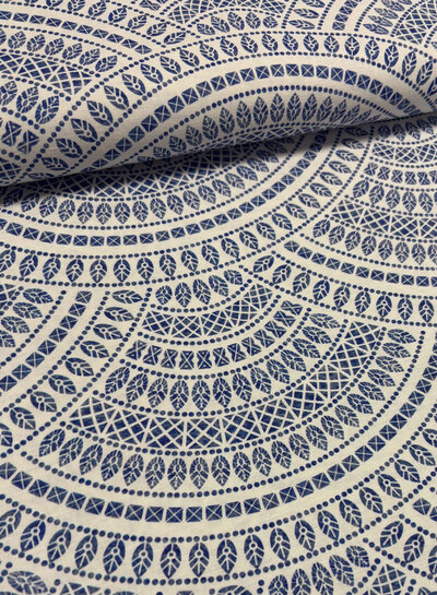 Delft blue tile - cotton linen blend