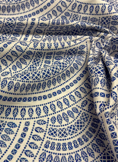 Delft blue tile - cotton linen blend