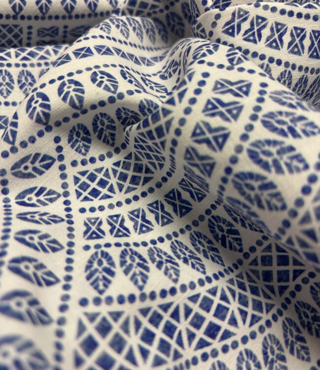 Delfts blauw tegel - katoen linnen blend