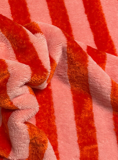 oranje/roze strepen - bamboe badstof