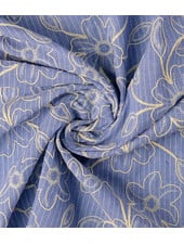 striped embroidered flowers - cotton blend with linen look