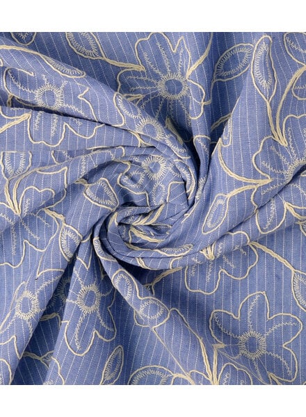 striped embroidered flowers - cotton blend with linen look