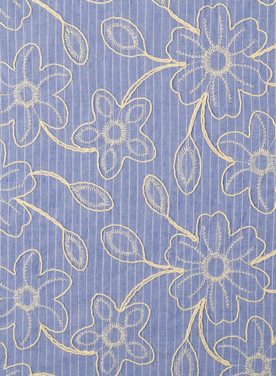 gestreepte geborduurde bloemen - katoen mix met linnen look