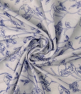 navy embroidered flowers - voile