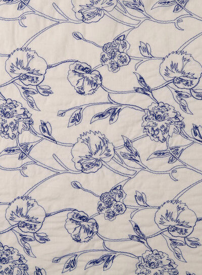 navy embroidered flowers - voile