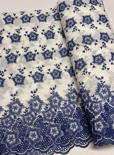 embroidered flowers with border and scalloped edge - cotton voile
