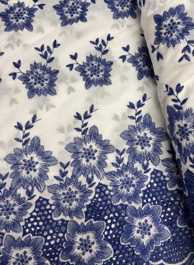 embroidered flowers with border and scalloped edge - cotton voile