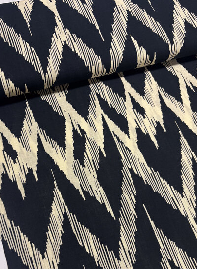 black & beige abstract - cotton linen blend