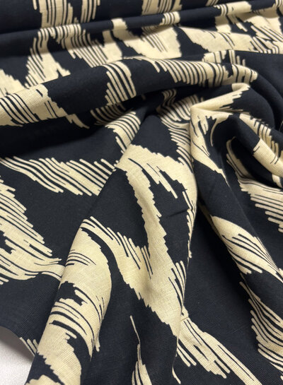 black & beige abstract - cotton linen blend