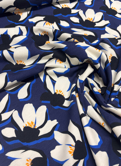 cobalt blue flowers - modal knit