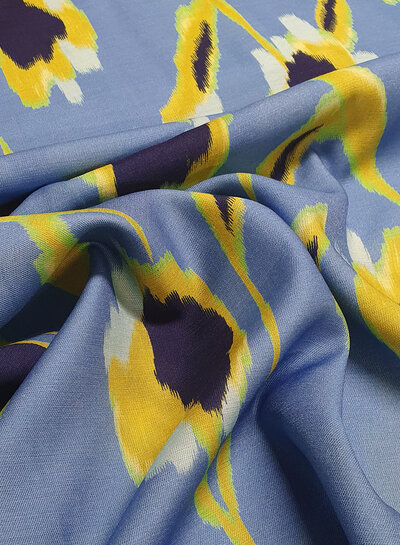 blue yellow print - viscose twill