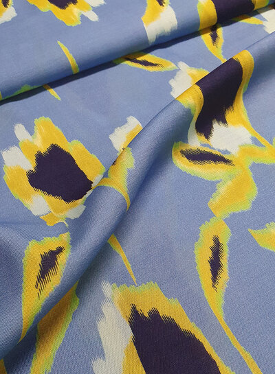 blue yellow print - viscose twill