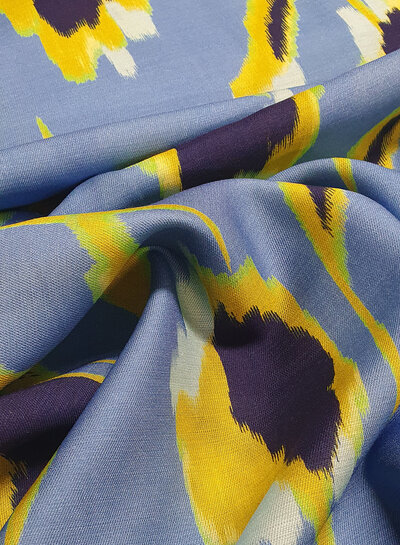 blauw gele print - viscose twill