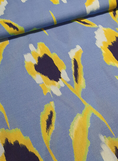 blue yellow print - viscose twill