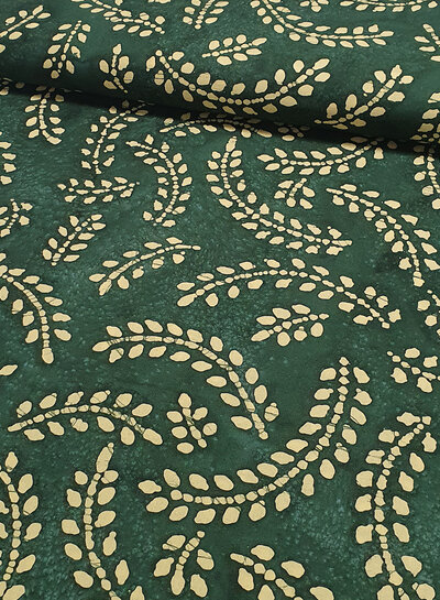 leaves bottle green batik cotton
