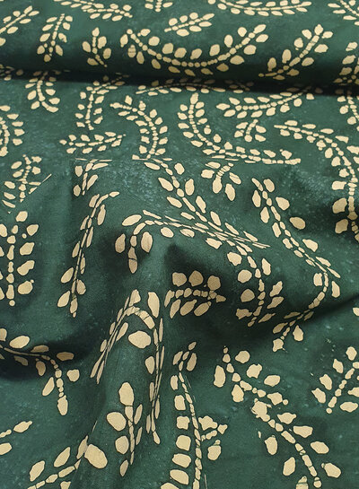 leaves bottle green batik cotton