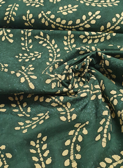 leaves bottle green batik cotton