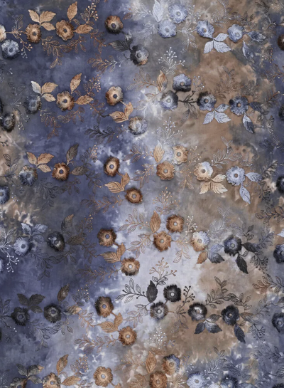 Madeline bloem in reliëf - broderie katoen - tie dye blauw/bruin