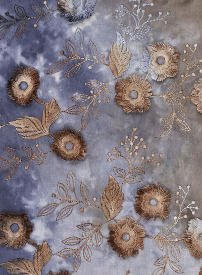 Madeline bloem in reliëf - broderie katoen - tie dye blauw/bruin