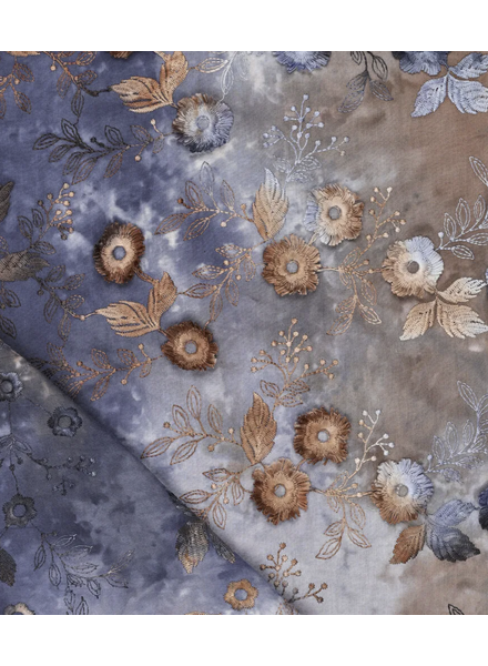 Madeline Relief flower - cotton embroidery - tie dye blue/brown