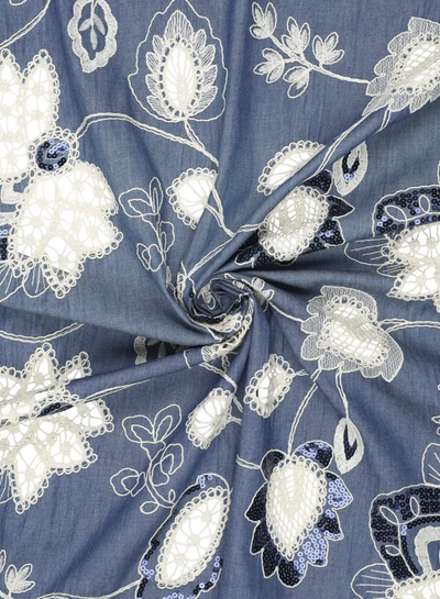 pailletten en broderie - soepelvallende denim katoen