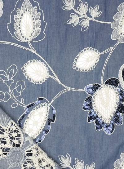 sequins and embroidery - flowing denim cotton