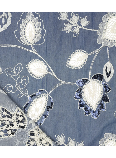 sequins and embroidery - flowing denim cotton