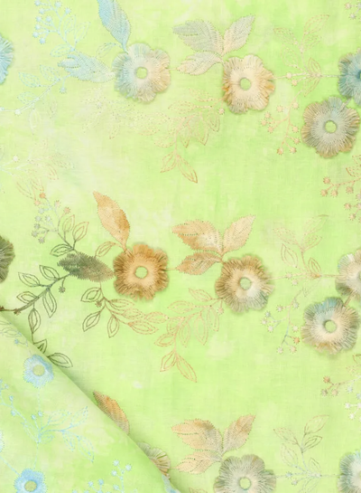 Madeline bloem in reliëf - broderie katoen - tie dye limoengroen