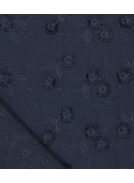 Madeline bloem in reliëf - broderie katoen - marineblauw