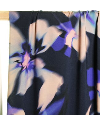Atelier Jupe Dark blue viscose with blurry flowers