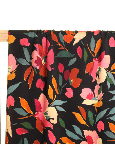 Atelier Jupe Black viscose with colorful flowers