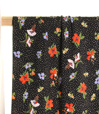 Atelier Jupe Black cotton with dots and flowers