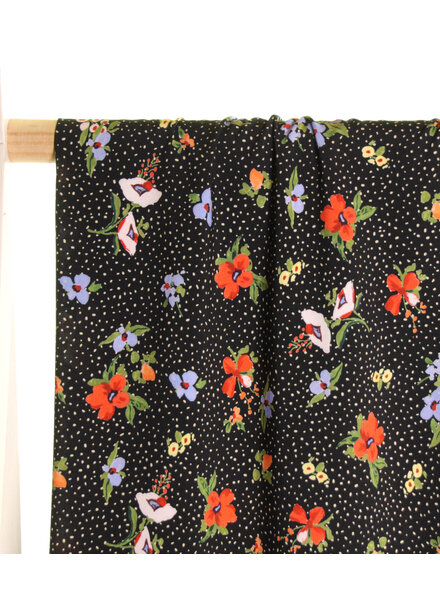 Atelier Jupe Black cotton with dots and flowers