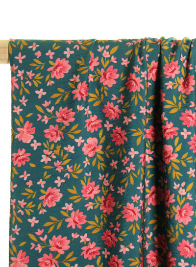 Atelier Jupe Green with small flowers textured viscose