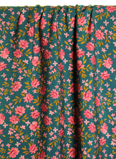 Atelier Jupe Green with small flowers textured viscose